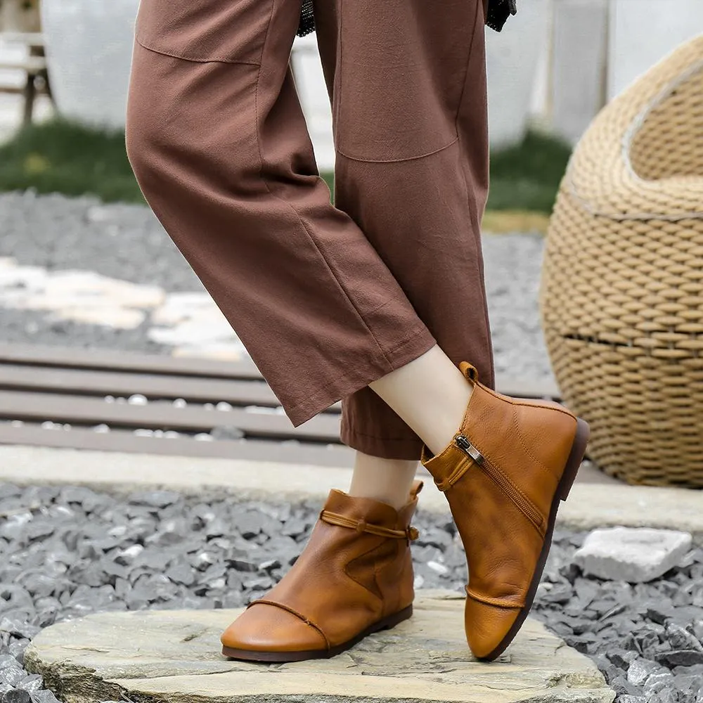 2020 Handmade Soft Leather Ankle Boots Retro Round Toe Short Boots Women Chelsea Boots Black/Brown