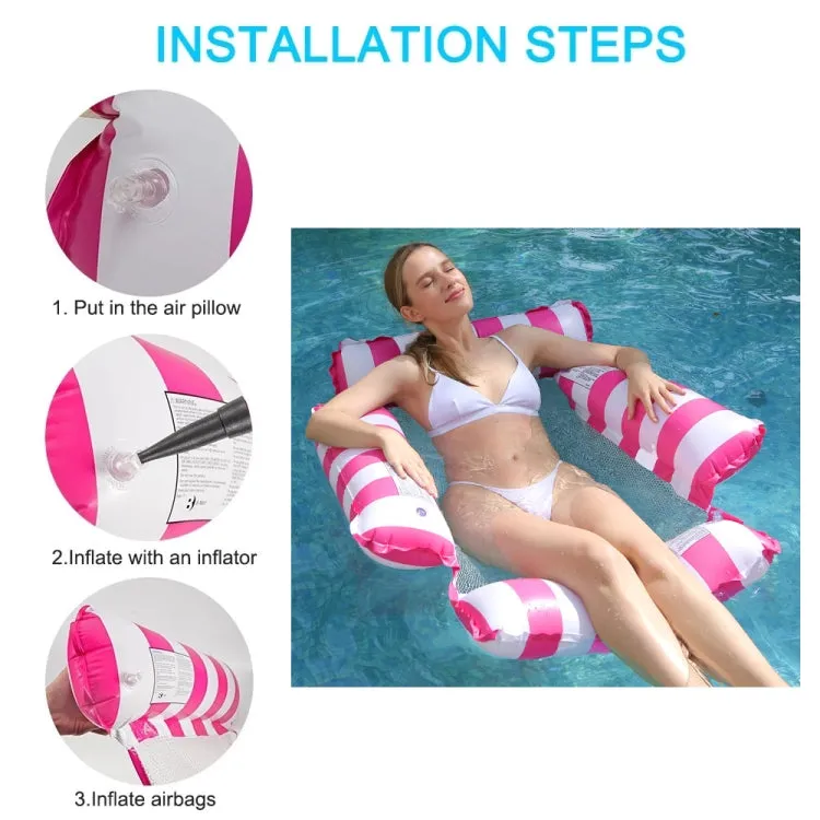 4-tube PVC Inflatable Foldable Floating Row Summer Swimming Pool Water Hammock(Straight Striped Light Blue)