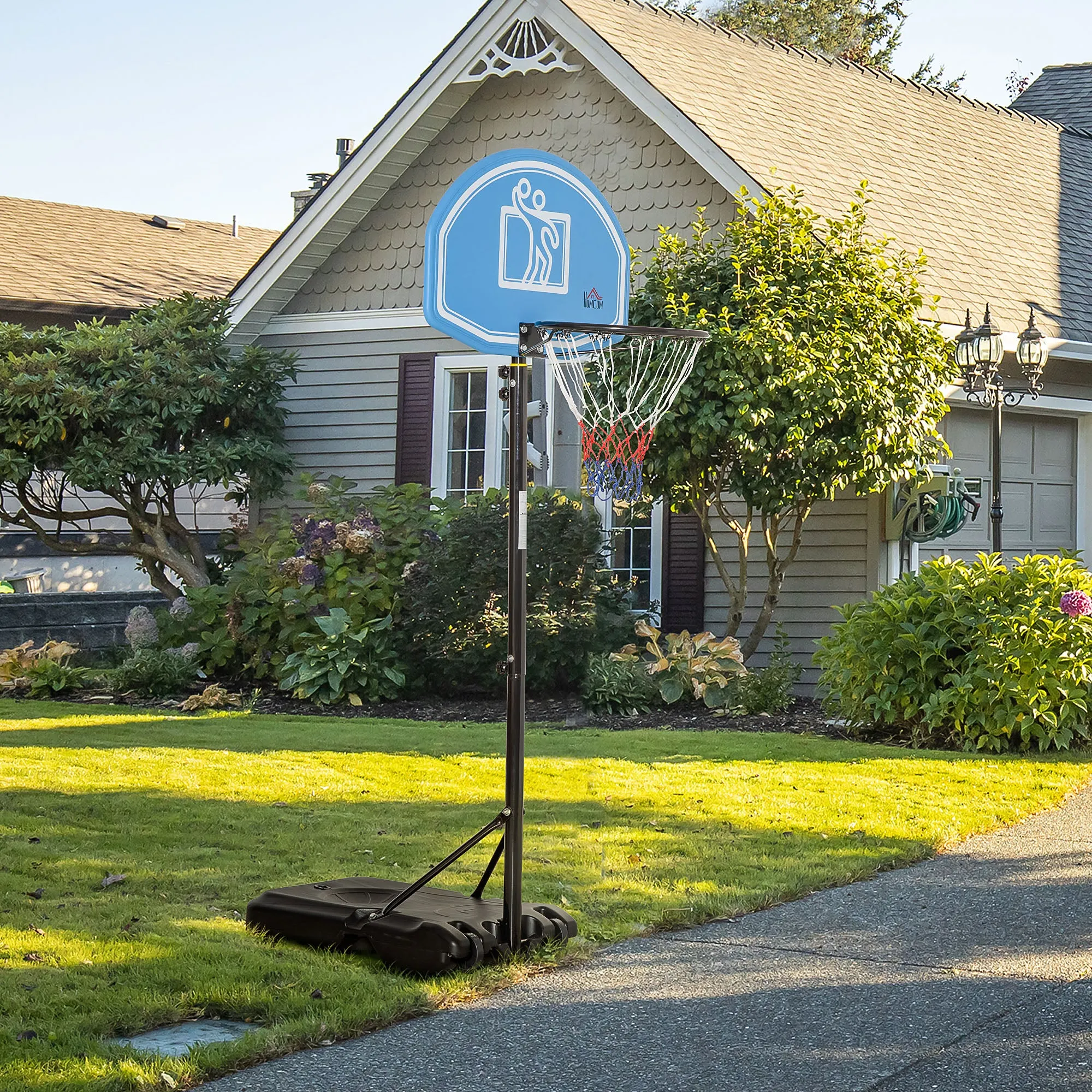 Adjustable Basketball Hoop Stand w/ Wheels and Weight Base Blue