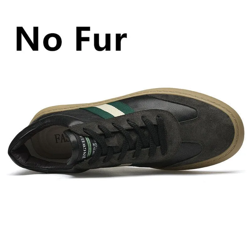 Advbridge Men Casual Shoes High Quality Genuine Leather Sneakers Men High Top German Training Shoes Shoes Winter Warm Snow Shoes with Fur