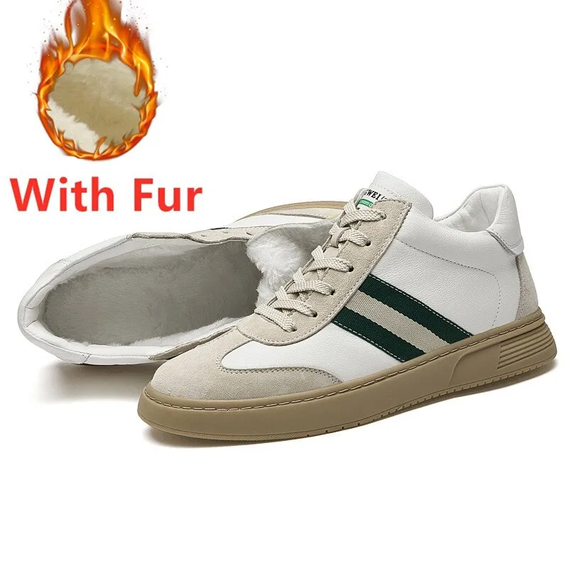 Advbridge Men Casual Shoes High Quality Genuine Leather Sneakers Men High Top German Training Shoes Shoes Winter Warm Snow Shoes with Fur