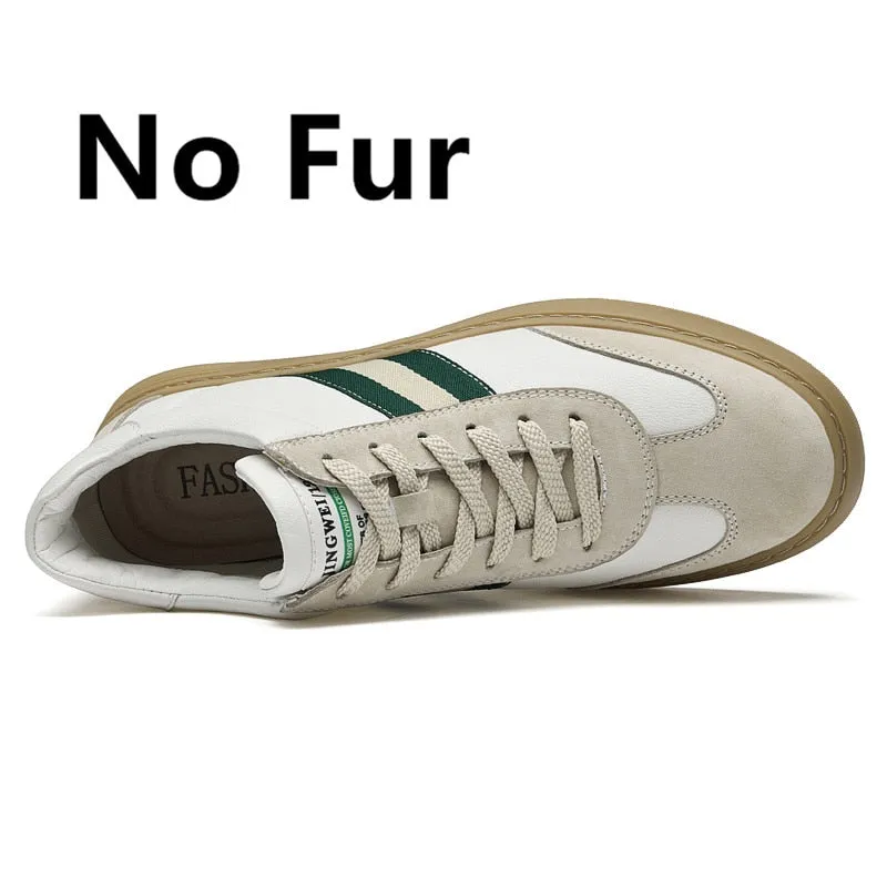 Advbridge Men Casual Shoes High Quality Genuine Leather Sneakers Men High Top German Training Shoes Shoes Winter Warm Snow Shoes with Fur