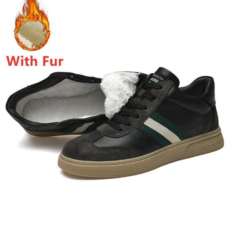 Advbridge Men Casual Shoes High Quality Genuine Leather Sneakers Men High Top German Training Shoes Shoes Winter Warm Snow Shoes with Fur