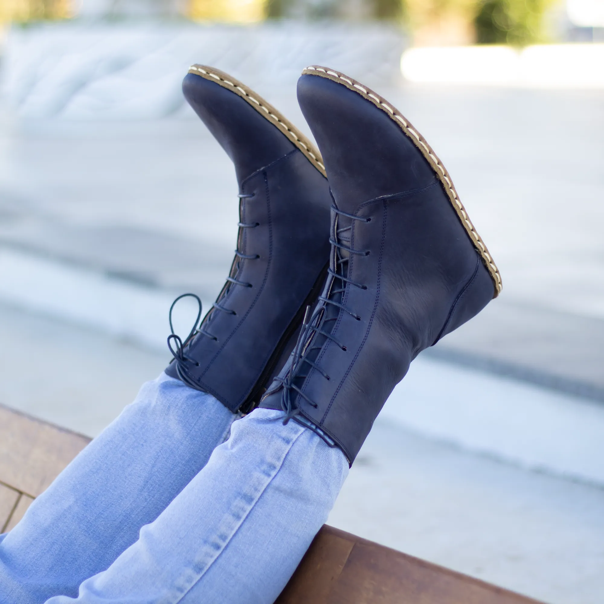 Barefoot Grounding Effect Navy Blue Leather Boots For Men