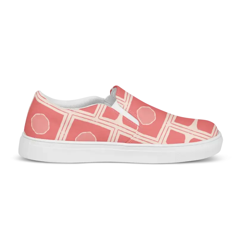 Bold Coral Colored Abstract Canvas Shoes