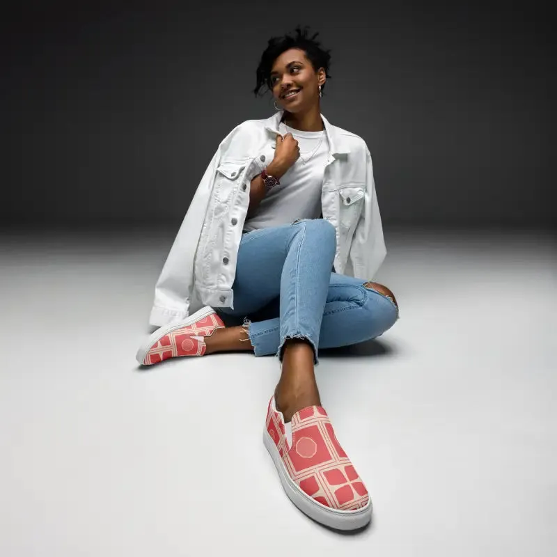 Bold Coral Colored Abstract Canvas Shoes