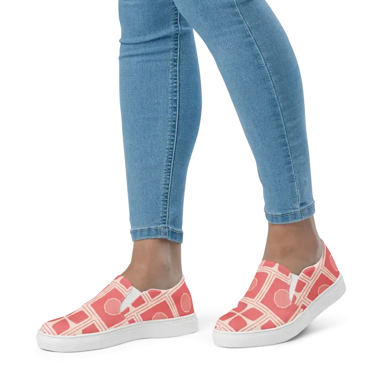Bold Coral Colored Abstract Canvas Shoes