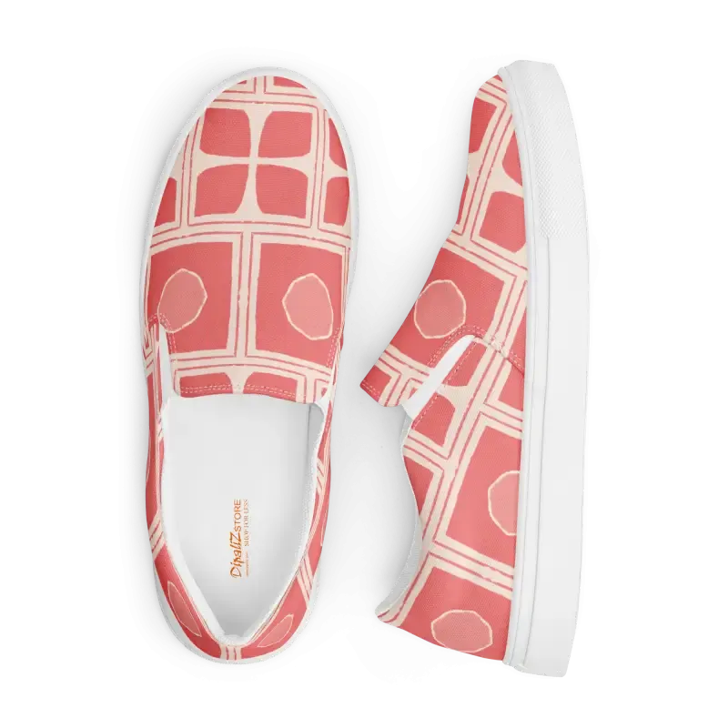 Bold Coral Colored Abstract Canvas Shoes