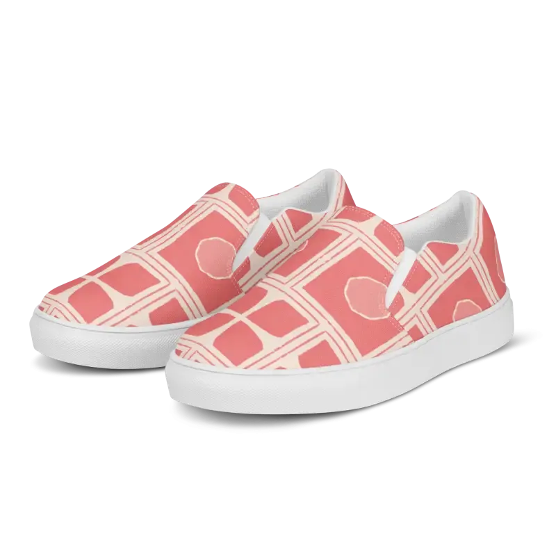 Bold Coral Colored Abstract Canvas Shoes