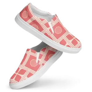 Bold Coral Colored Abstract Canvas Shoes