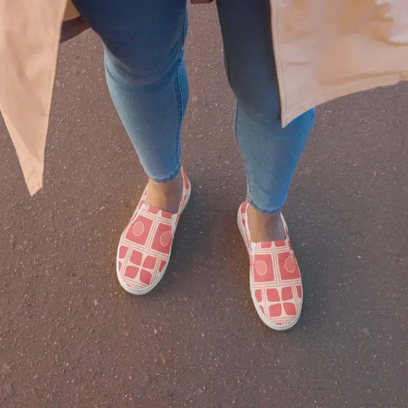Bold Coral Colored Abstract Canvas Shoes