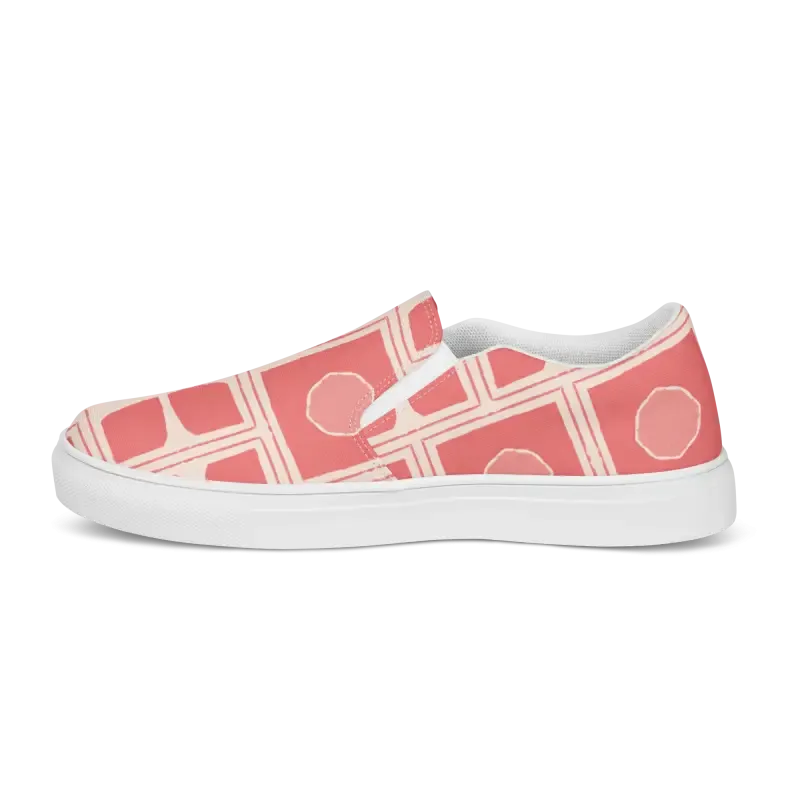 Bold Coral Colored Abstract Canvas Shoes