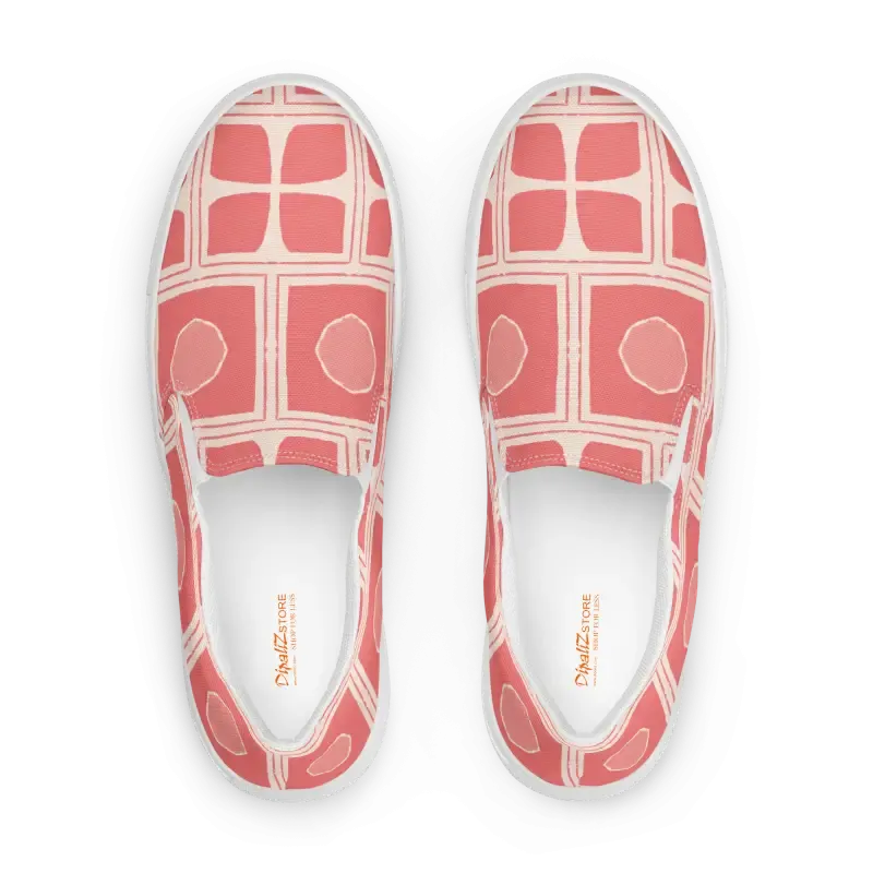 Bold Coral Colored Abstract Canvas Shoes