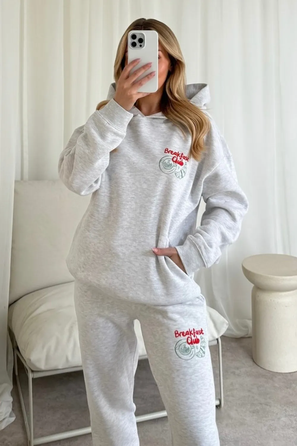Breakfast club marl grey printed hoodie joggers loungewear