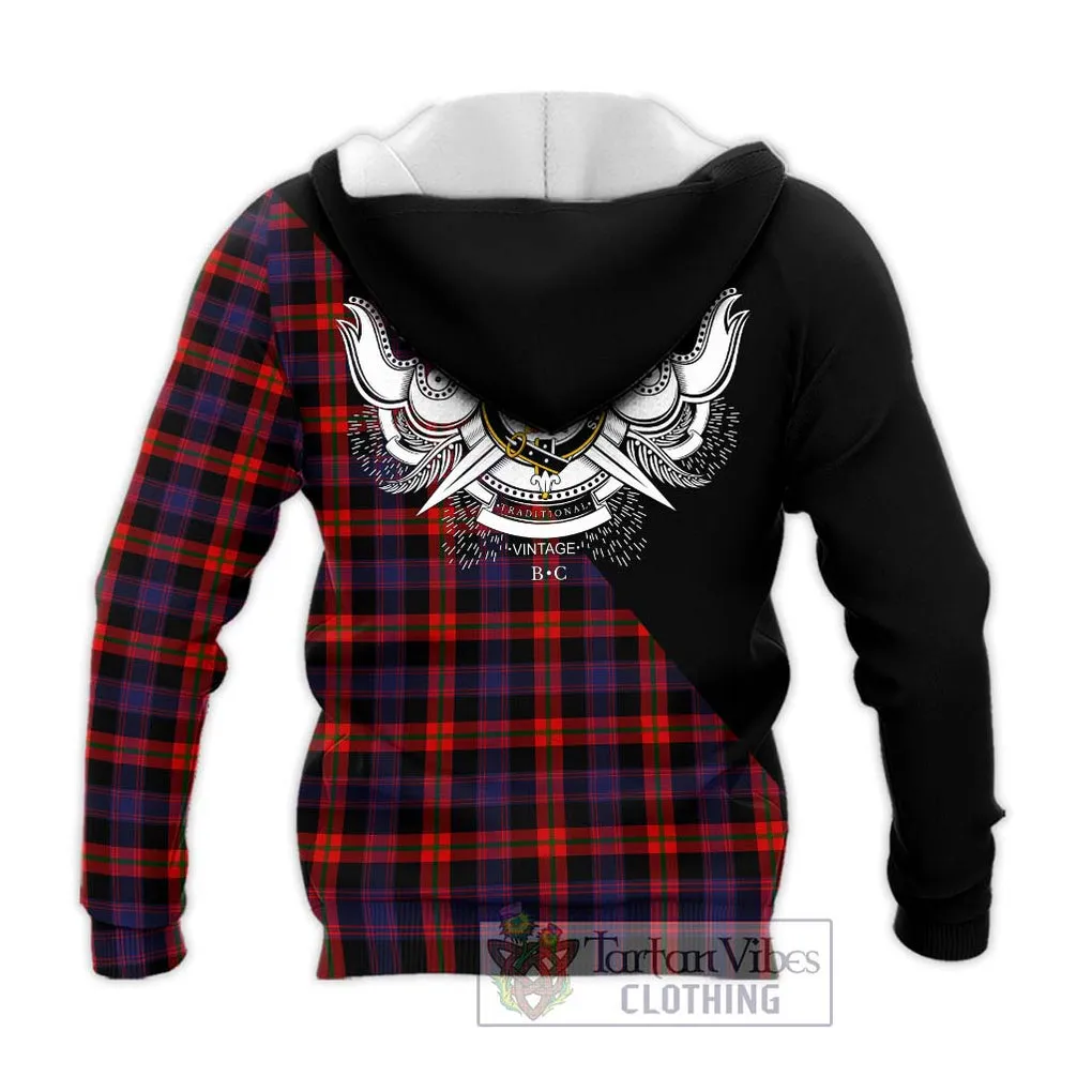 Brown (Broun) Tartan Knitted Hoodie with Family Crest and Military Logo Style