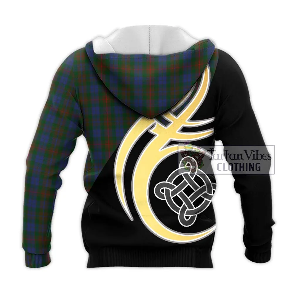Buchanan Hunting Tartan Knitted Hoodie with Family Crest and Celtic Symbol Style