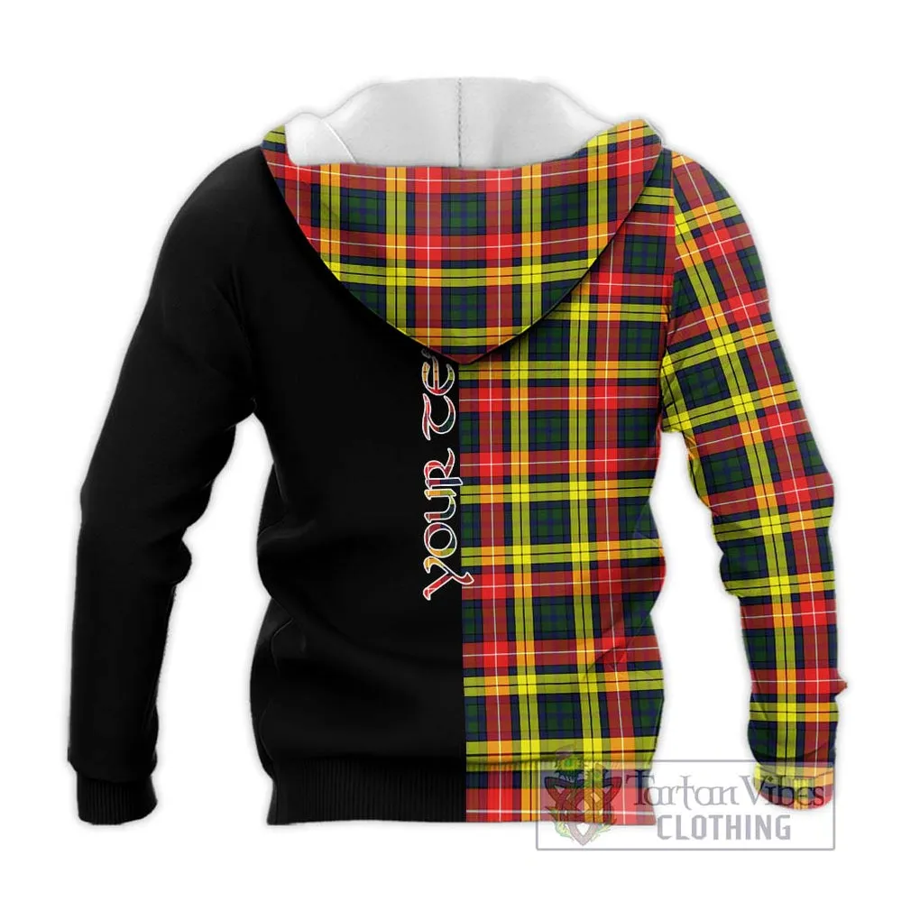 Buchanan Modern Tartan Knitted Hoodie with Family Crest and Half Of Me Style