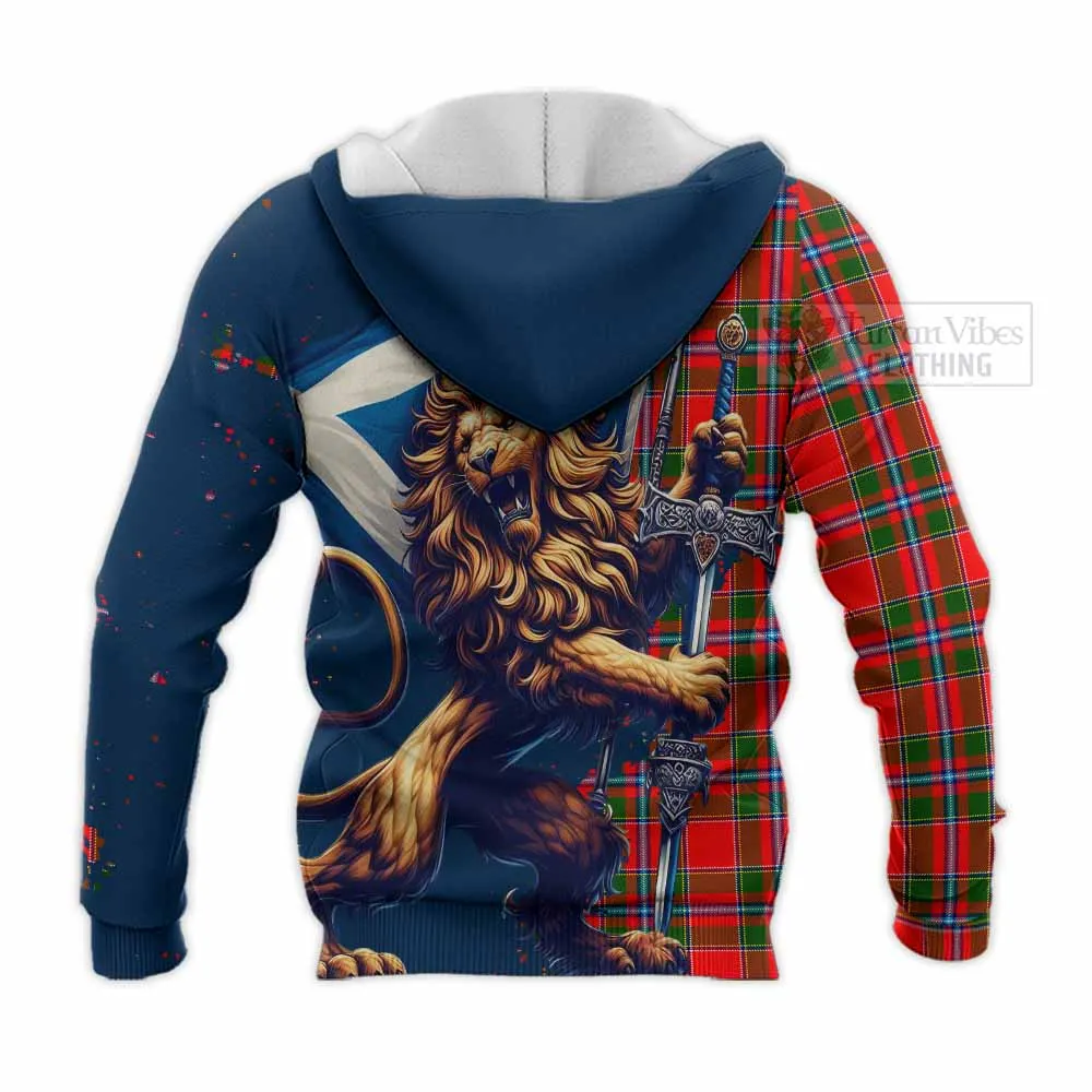 Butter Tartan Family Crest Knitted Hoodie with Scottish Majestic Lion