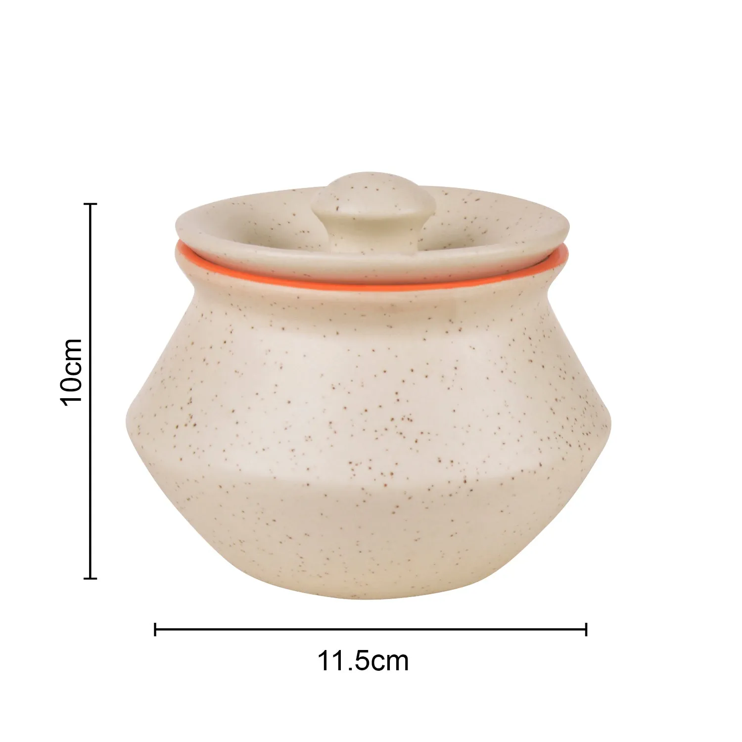 Ceramic Matt Finish Handi with Lid (Set of 2, 300 ml, White and Orange)