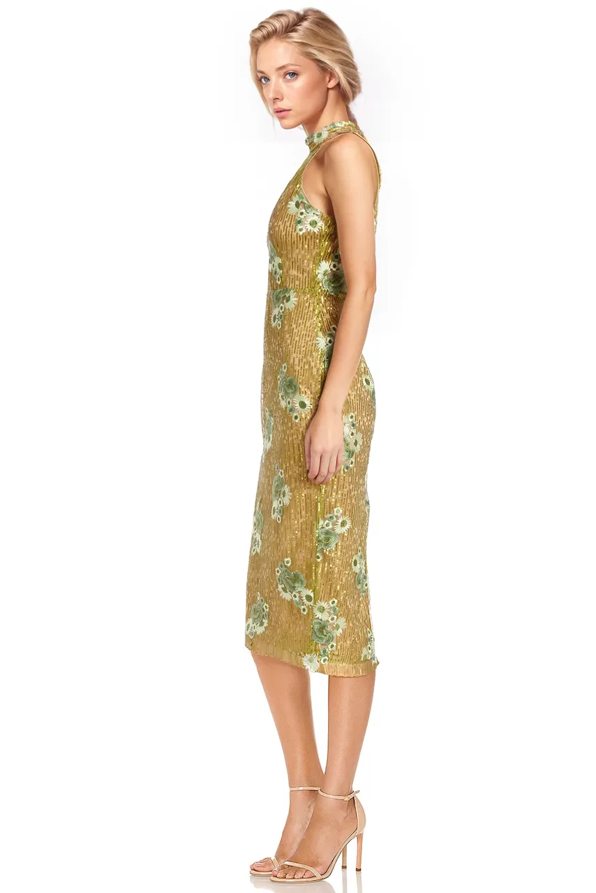 Embroidered Sequin Halter Dress