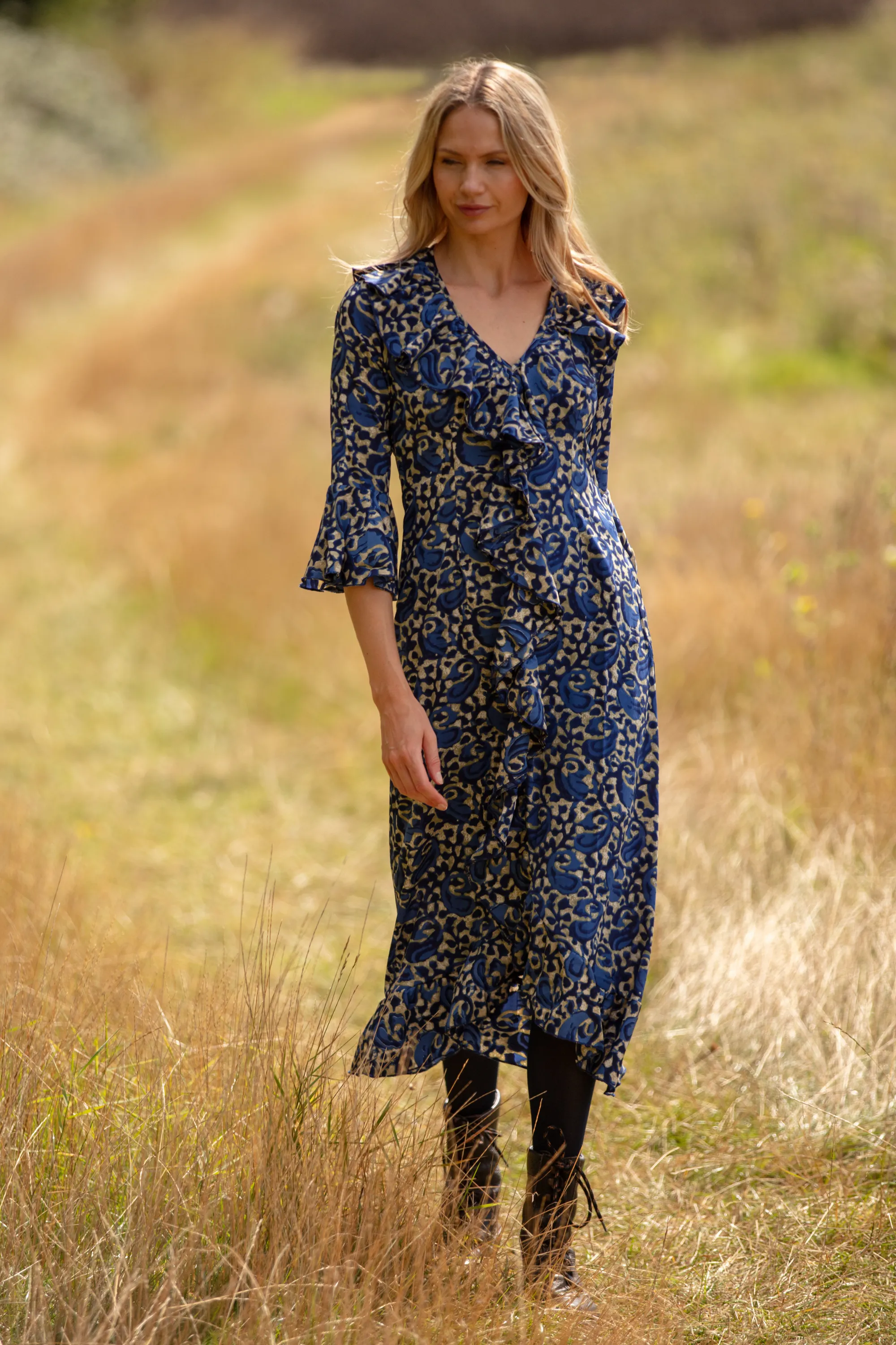 Felicity Midi Dress Navy Swirl