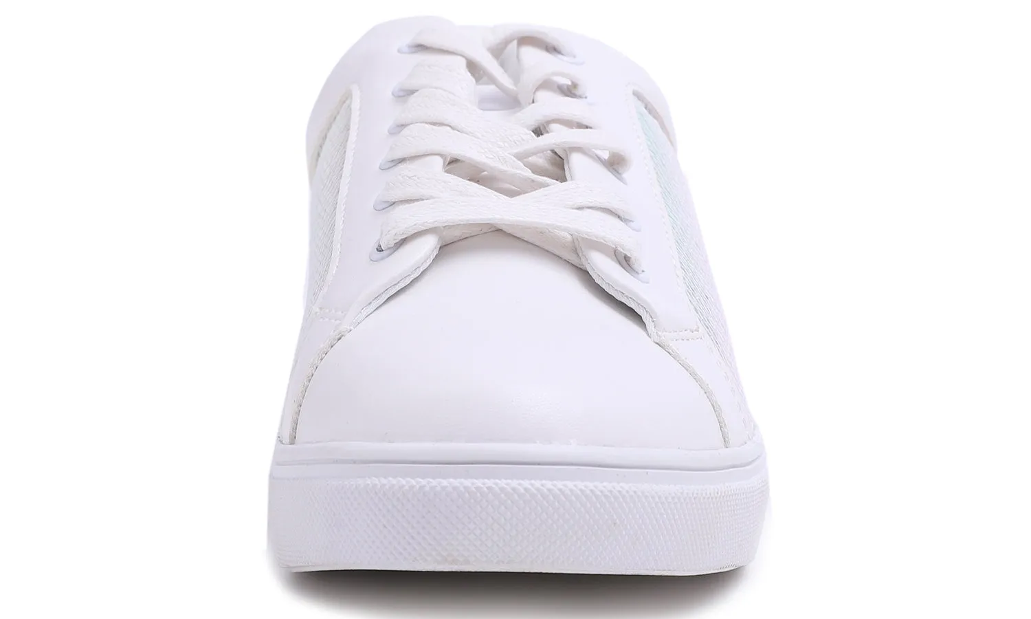Feversole Women's Fashion Dress Sneakers Party Bling Casual Flats Embellished Shoes AB White Sequin Lace Up