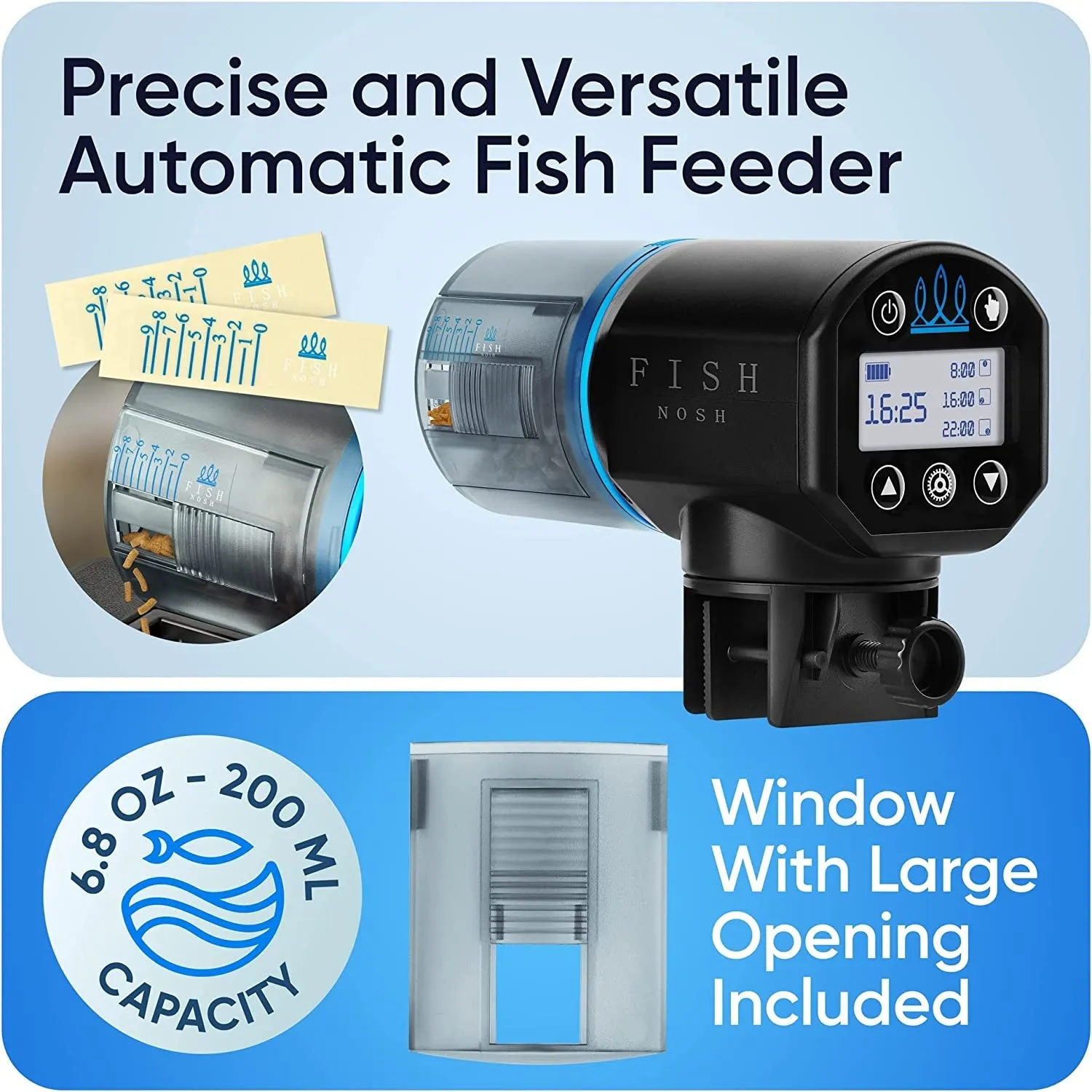 FISHNOSH Automatic Fish Feeder for Aquarium - New Generation 2023, Auto Food Dispenser with Timer for Small Tank, Big Aquariums & Pond - Battery-Operated Feeders for Goldfish, Koi, & More on Weekend