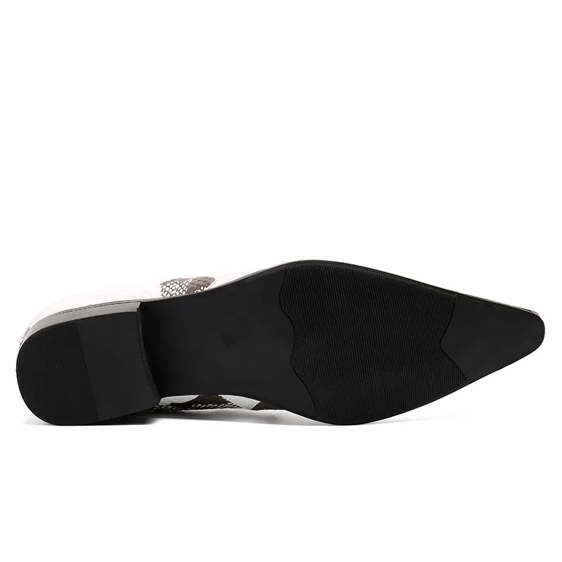 Genuine Leather White Based Scaled Pattern Slip-On Oxford Shoes