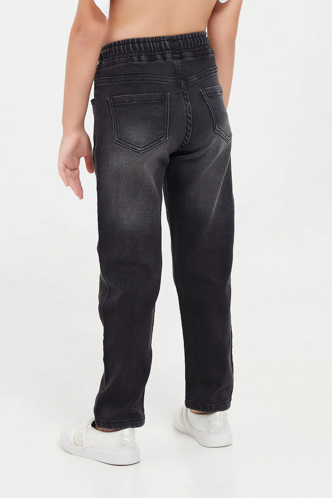 Girls Black Knee Embellished Jeggings