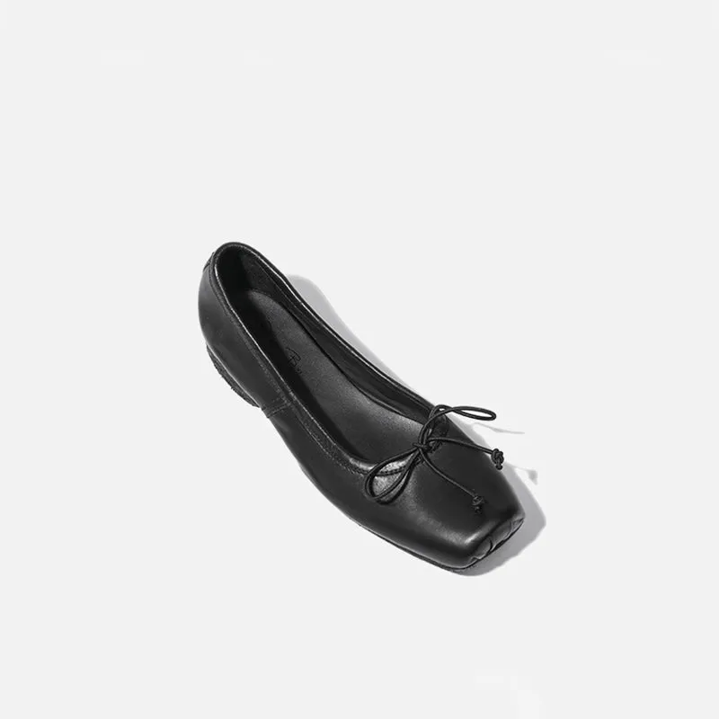 Goodyear Horse Leather Bowknot Flats For Women Leather Sole in Black/Brown/Green