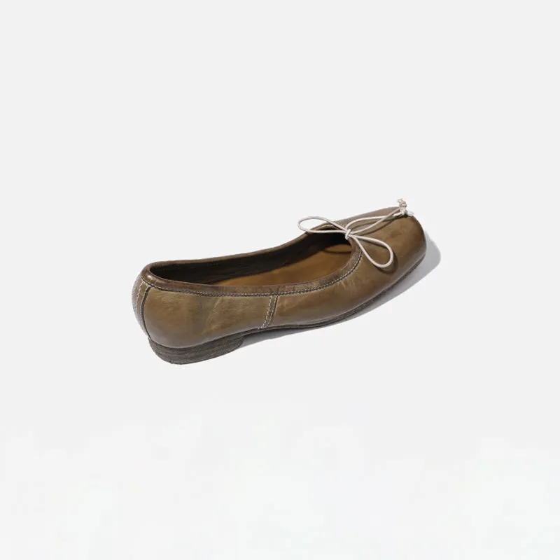 Goodyear Horse Leather Bowknot Flats For Women Leather Sole in Black/Brown/Green