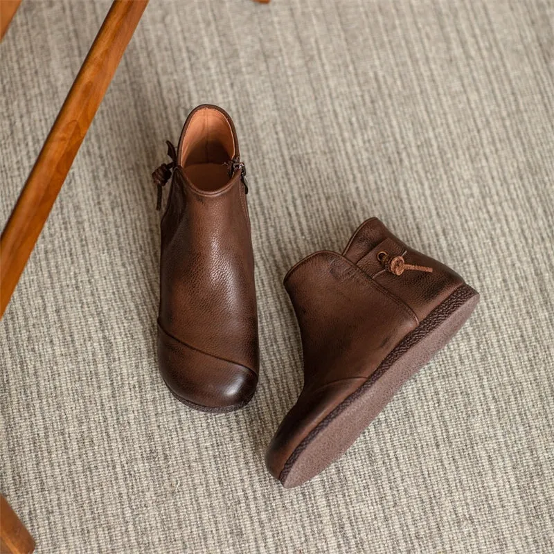 Handmade Mori Style Barefoot Ankle Booties With Zip Handmade Walking Boots in Grey/Coffee