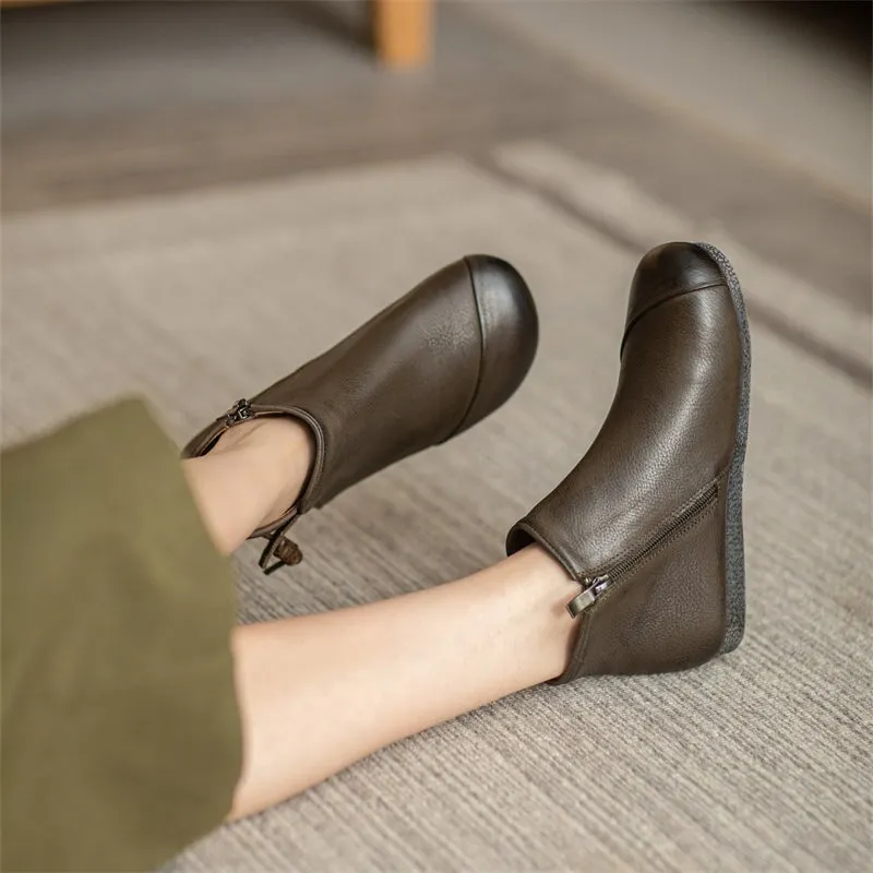 Handmade Mori Style Barefoot Ankle Booties With Zip Handmade Walking Boots in Grey/Coffee