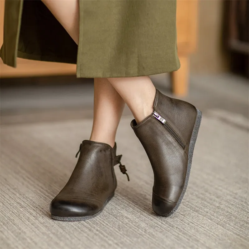 Handmade Mori Style Barefoot Ankle Booties With Zip Handmade Walking Boots in Grey/Coffee