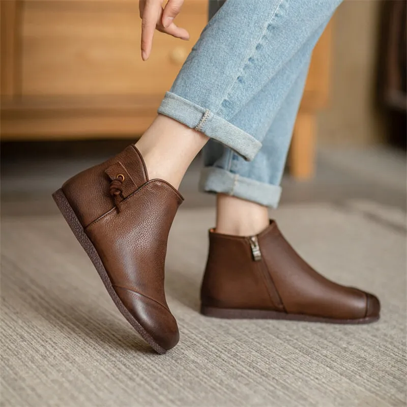 Handmade Mori Style Barefoot Ankle Booties With Zip Handmade Walking Boots in Grey/Coffee