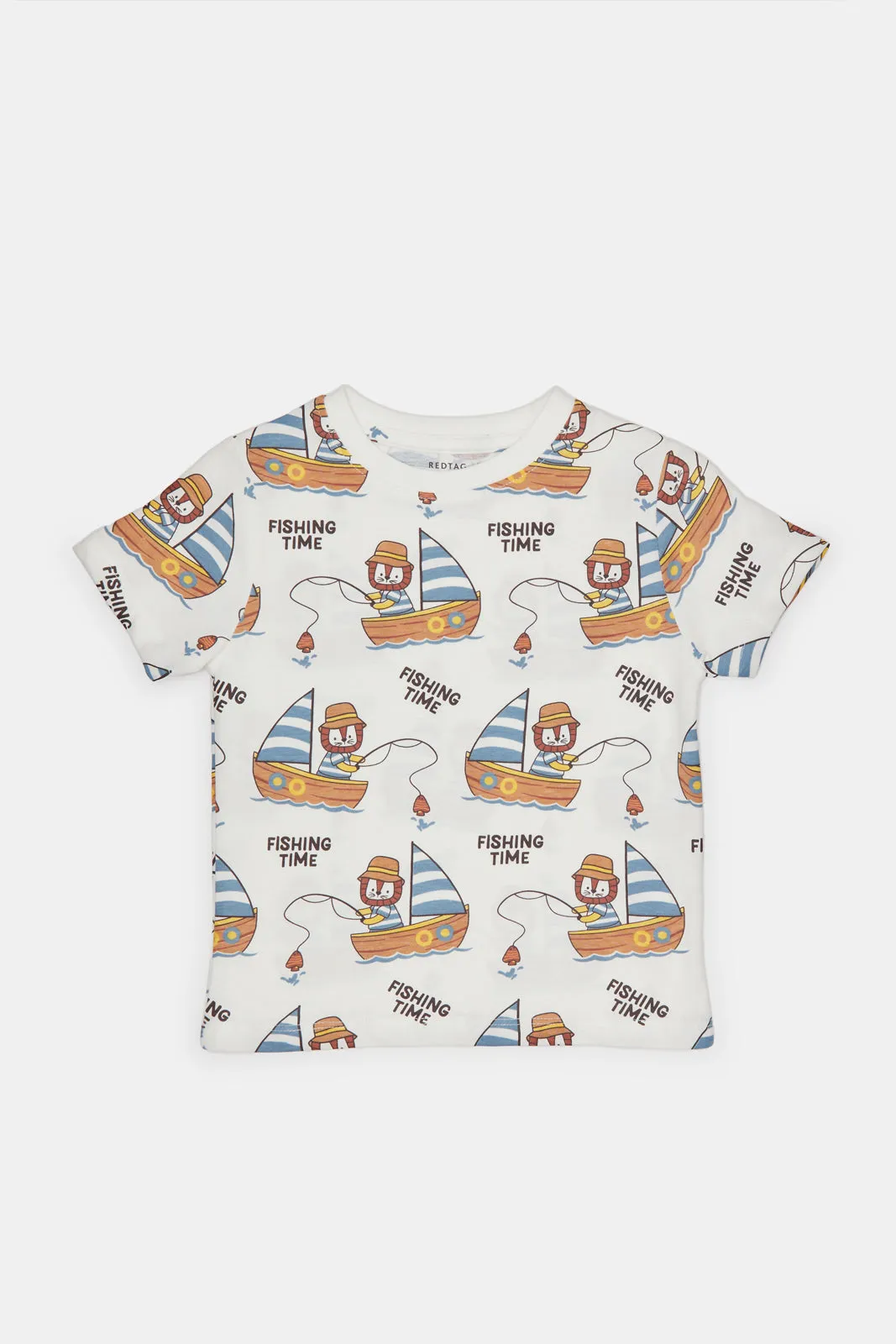 Infant Boys White Boat Printed T-Shirt