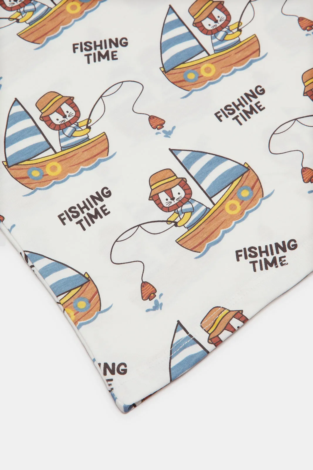 Infant Boys White Boat Printed T-Shirt