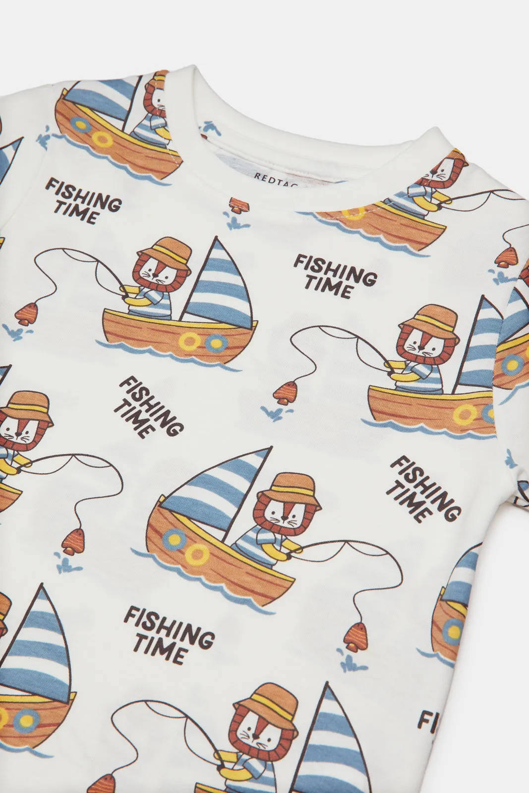 Infant Boys White Boat Printed T-Shirt