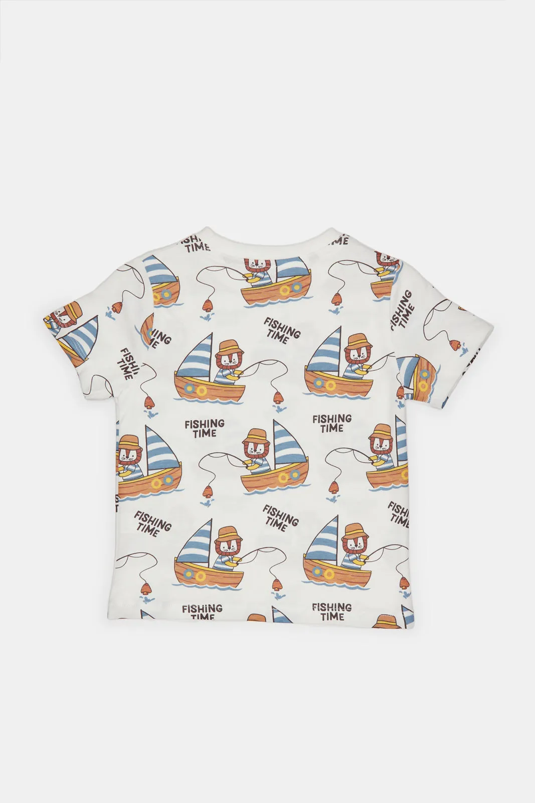 Infant Boys White Boat Printed T-Shirt
