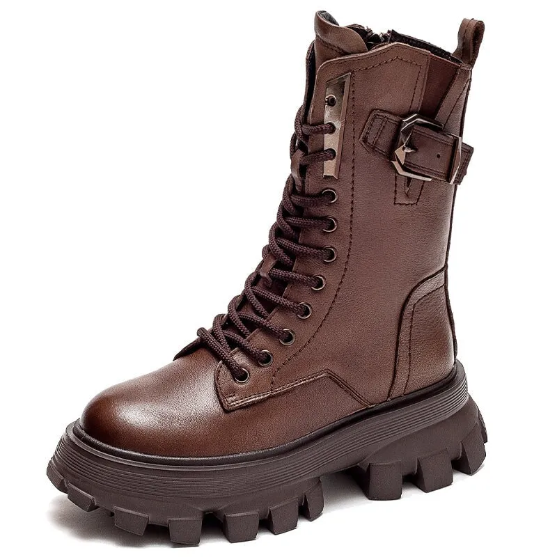 Lace-Up Combat Boots Women Biker Boots Retro Short Boots Handmade Genuine Leather Martin Boots