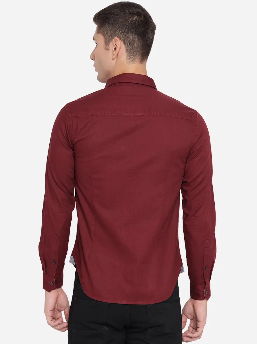 Maroon Solid Slim Fit Semi Casual Shirt | Greenfibre