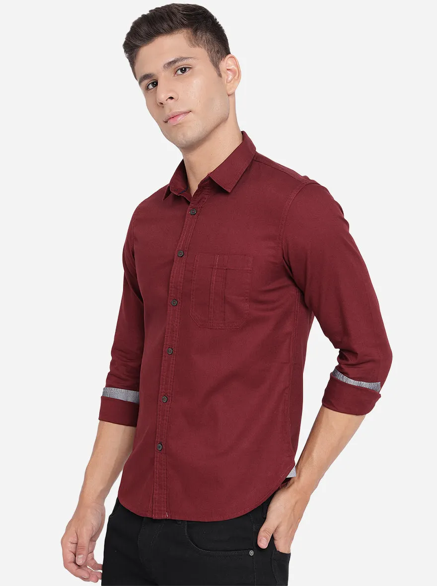 Maroon Solid Slim Fit Semi Casual Shirt | Greenfibre