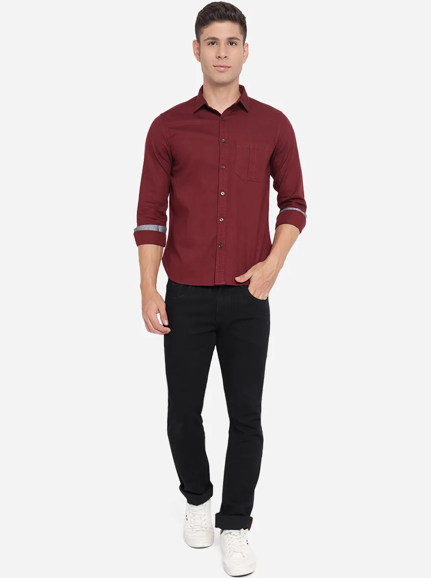Maroon Solid Slim Fit Semi Casual Shirt | Greenfibre