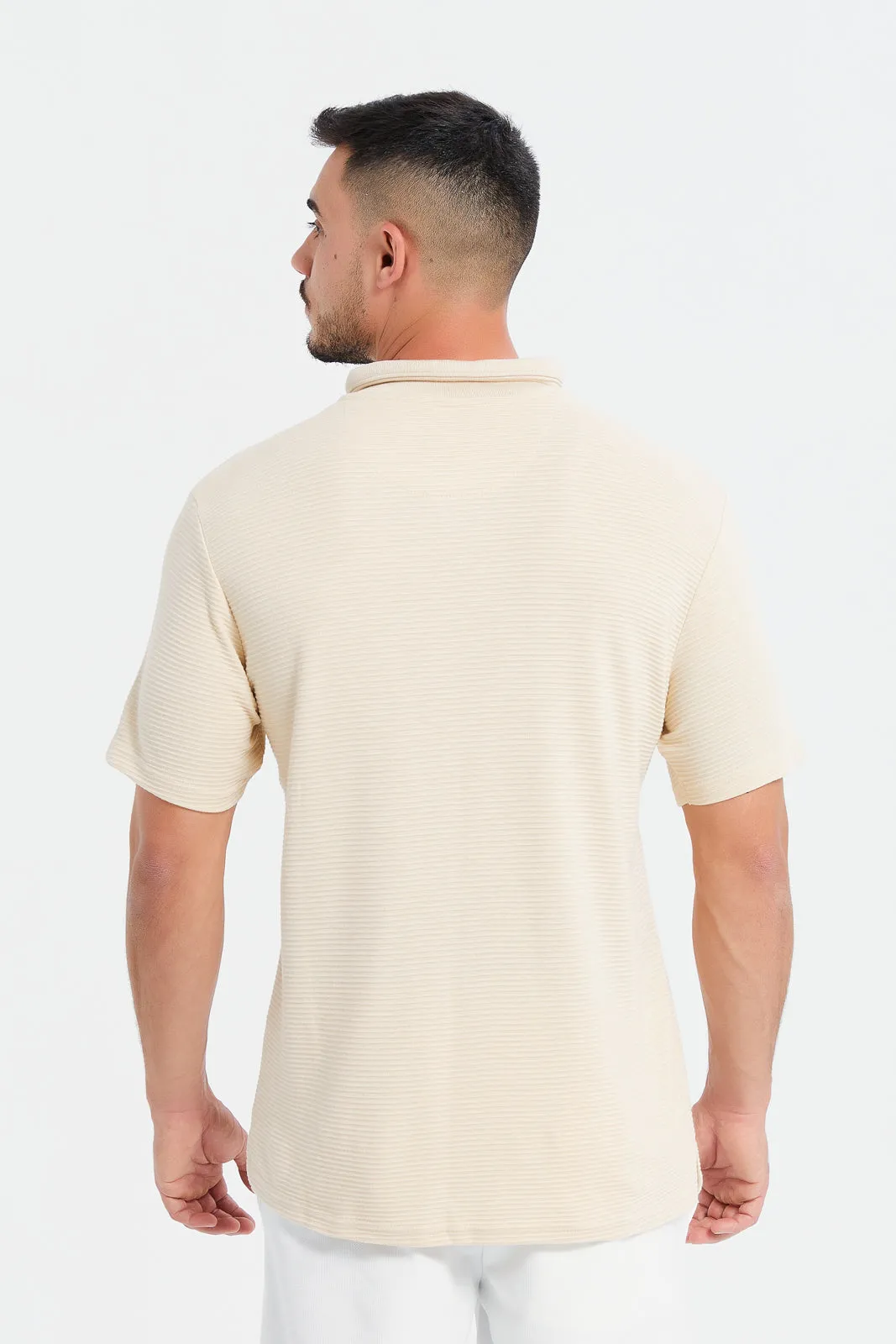 Men Beige Jacquard Polo Shirt