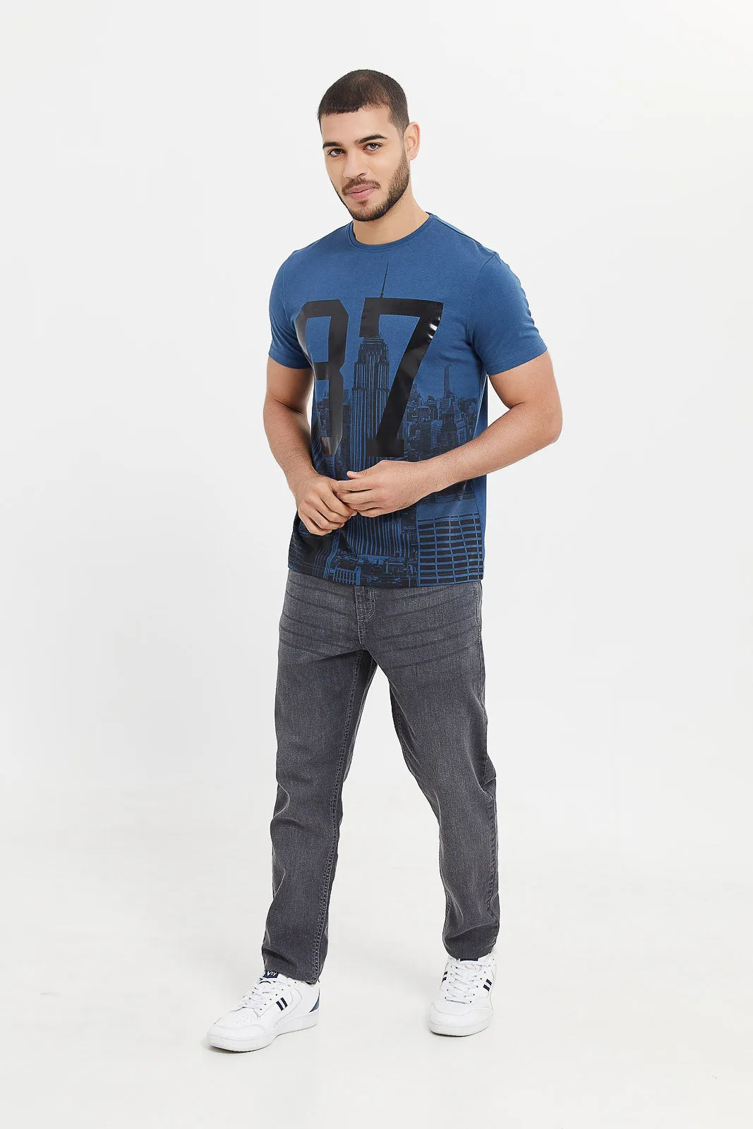 Men Blue Printed T-Shirt