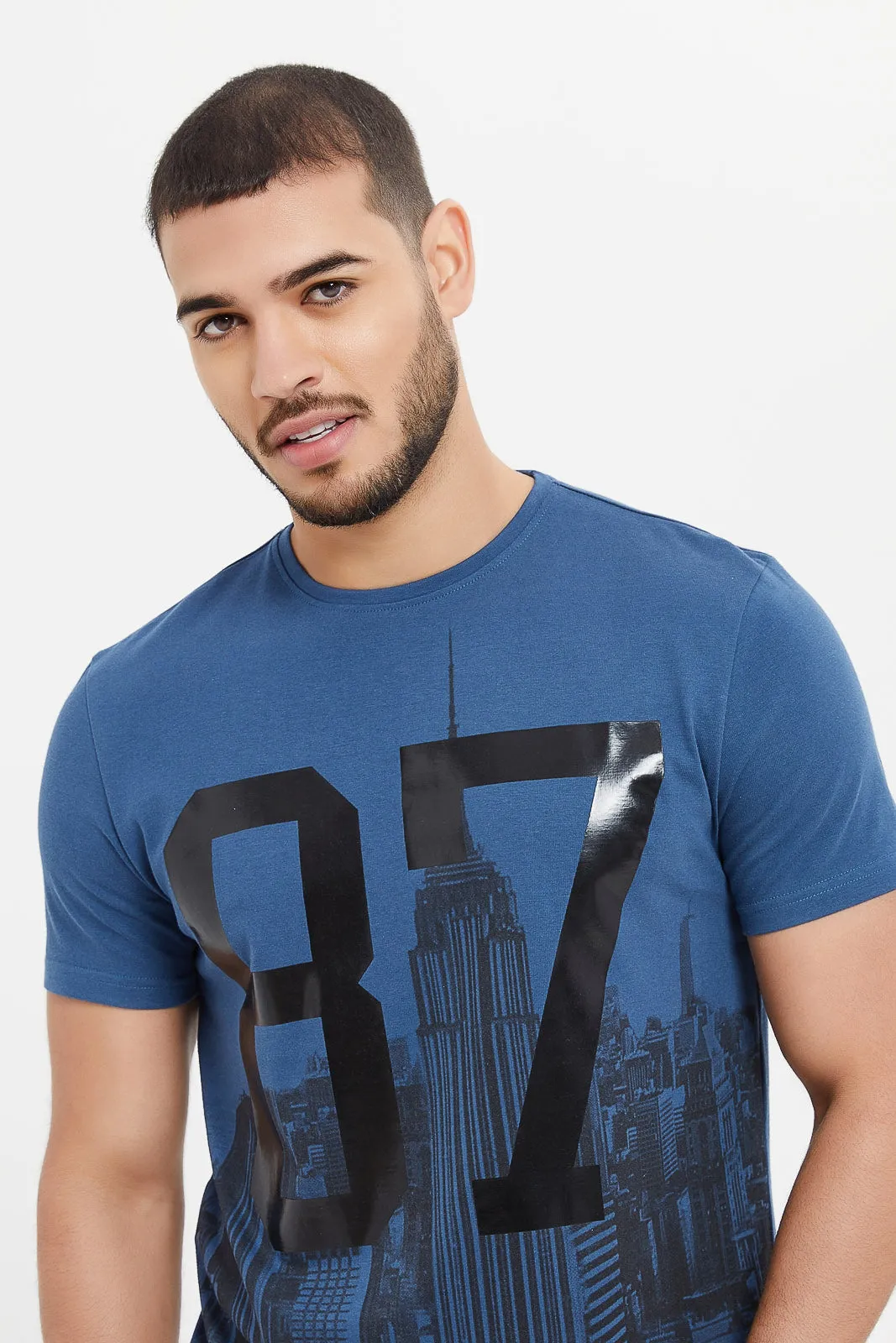 Men Blue Printed T-Shirt