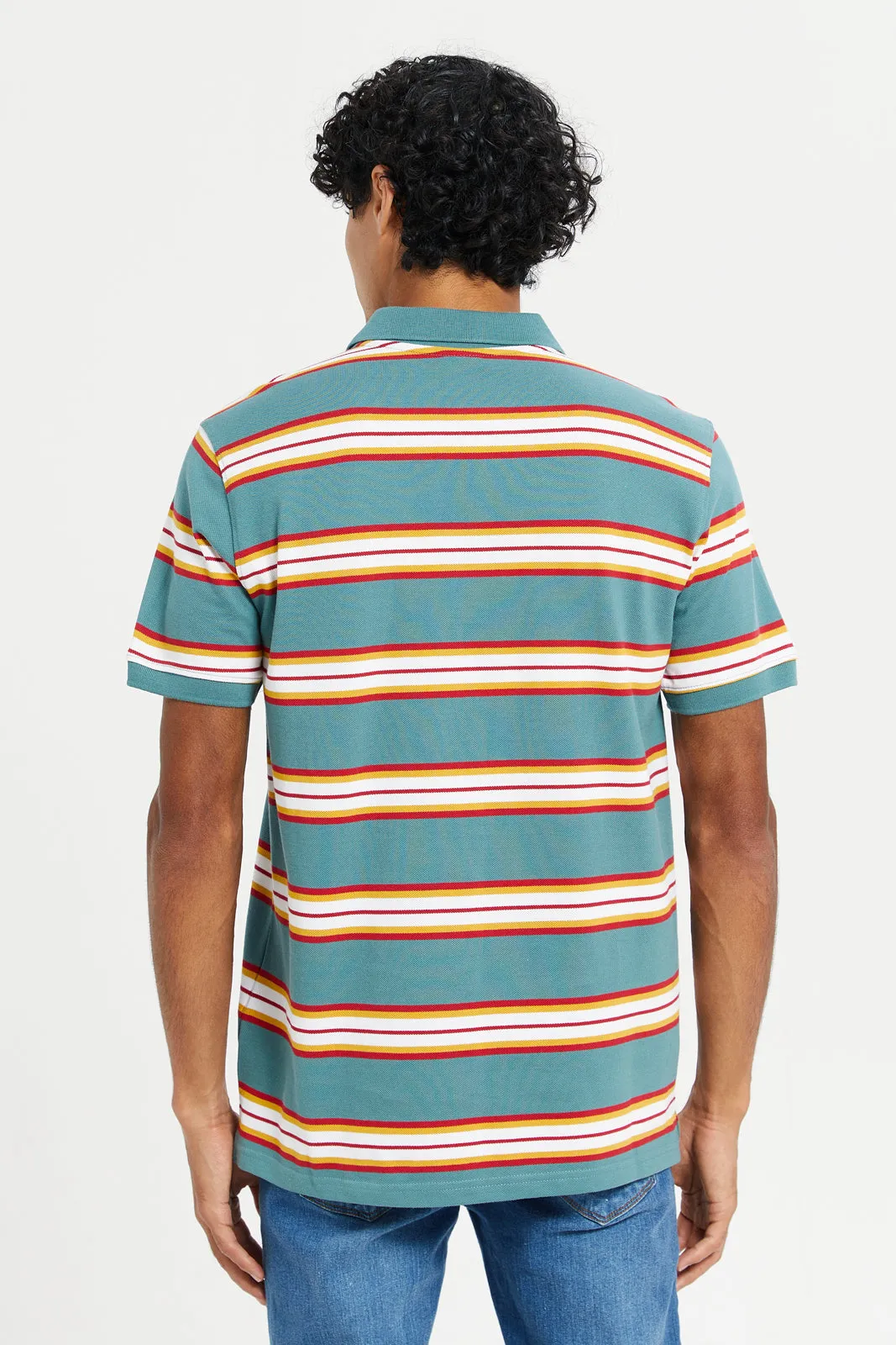 Men Green Stripe Polo Shirt