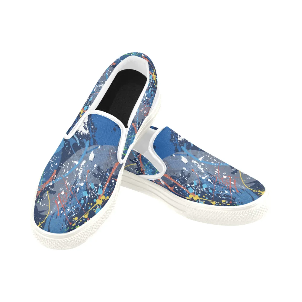 Men's Aquatic Paint Splatter Print Canvas Slip-on Shoes