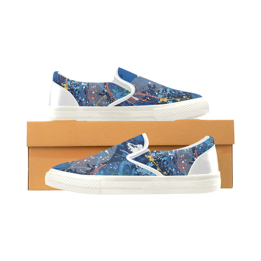 Men's Aquatic Paint Splatter Print Canvas Slip-on Shoes