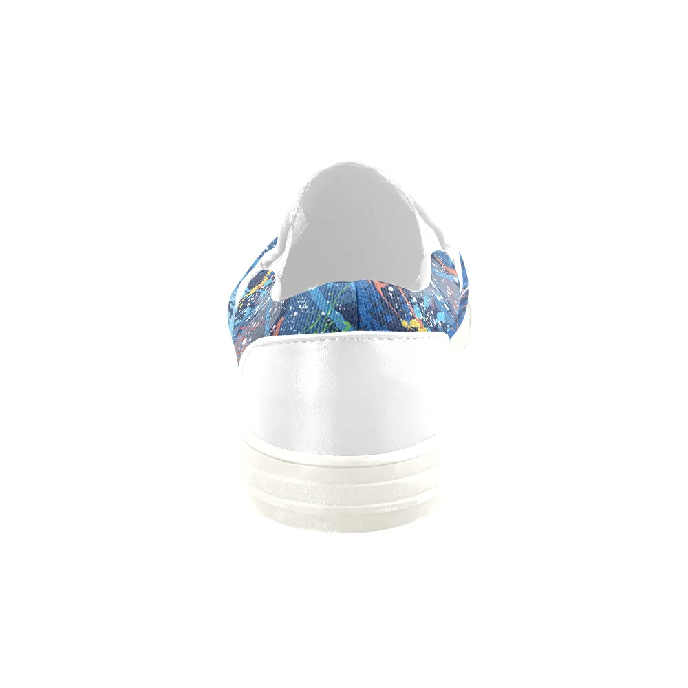Men's Aquatic Paint Splatter Print Canvas Slip-on Shoes